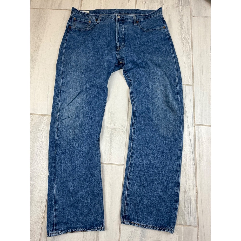 Levis 501 Premium Straight Leg Jeans Blue Medium Wash Denim 38x32 Button Fly